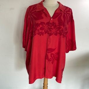 Men's XL 100% Silk Honolua Surf Co Red Floral Shirt Handcrafted with Aloha